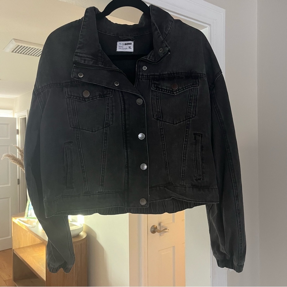 Vintage Inspired Black Denim Jacket, Women’s XL